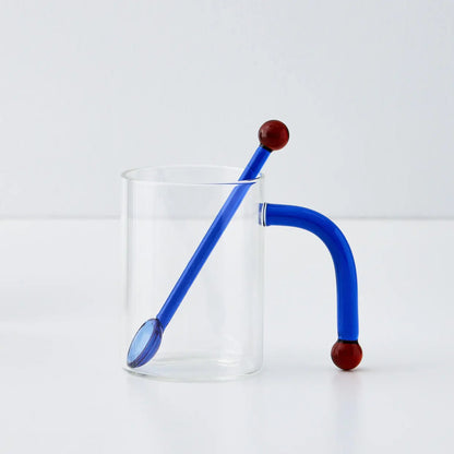 GigiandTom Bauhaus Glass Tumbler & Stirrer Blue