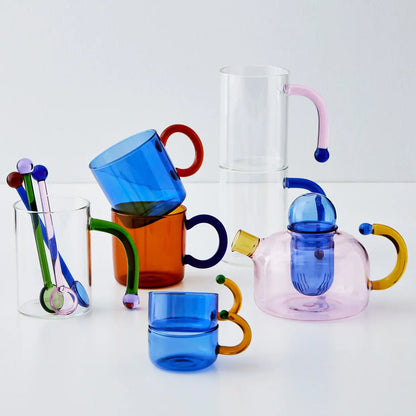 GigiandTom Bauhaus Glass Tumbler & Stirrer Blue
