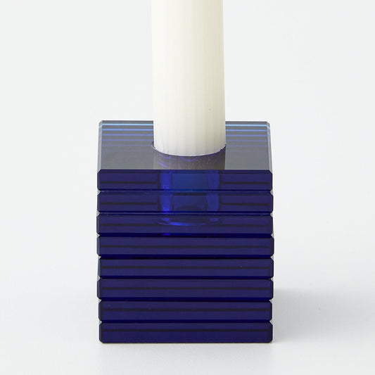 Solid Cube Glass Candle Holder Blue - GigiandTom
