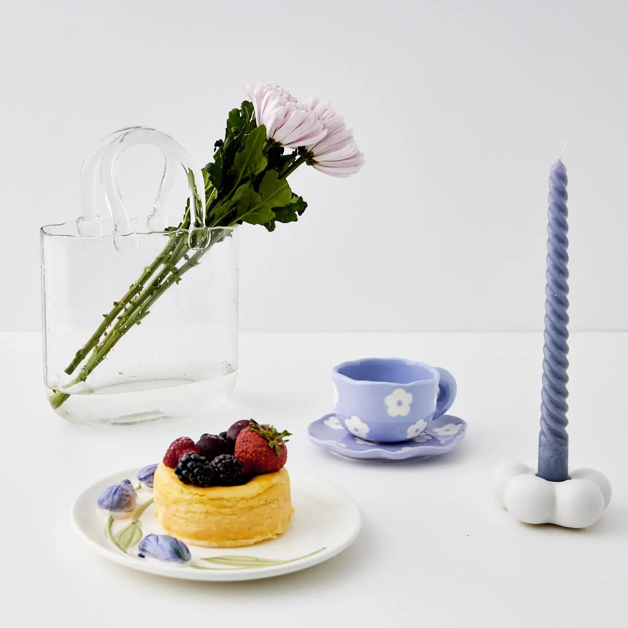 Daisy Ceramic Tea Cup and Saucer Lilac - GigiandTom