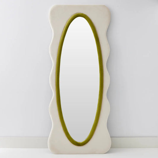 Squiggle Wavy Velvet Full Length Mirror Cream/Green - GigiandTom