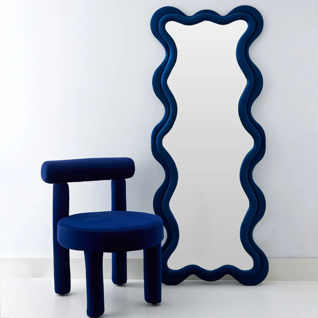 Kinked Wavy Velvet Full Length Mirror Blue - GigiandTom
