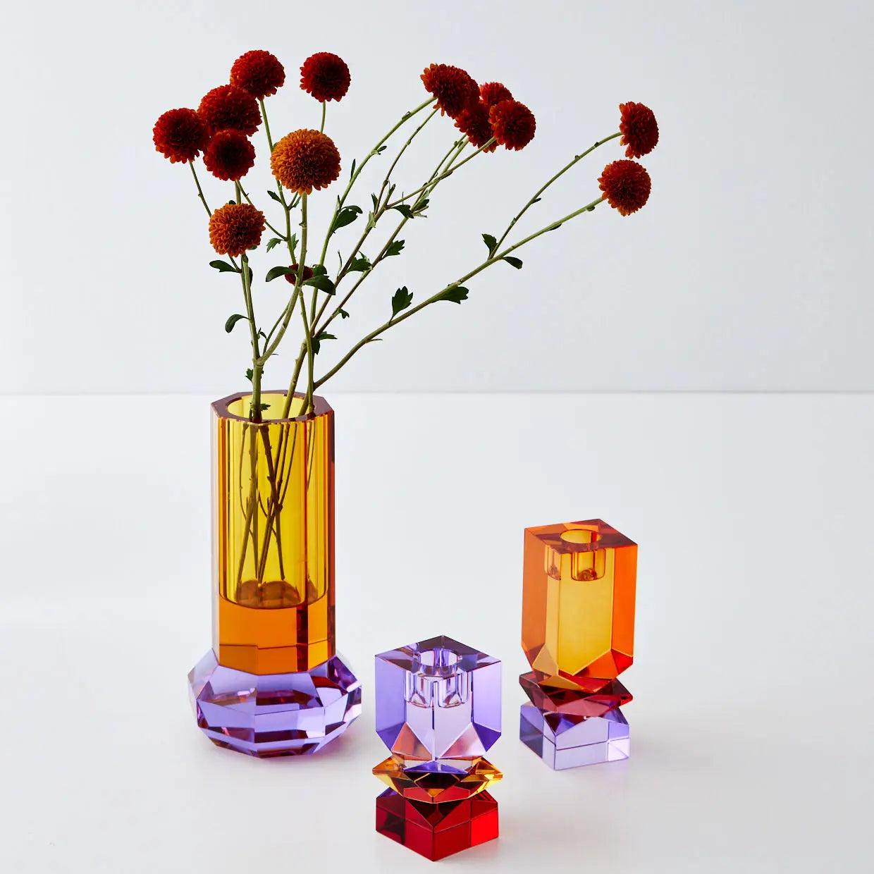 GigiandTom Technicolour Crystal Taper Candle Holder Amber Purple