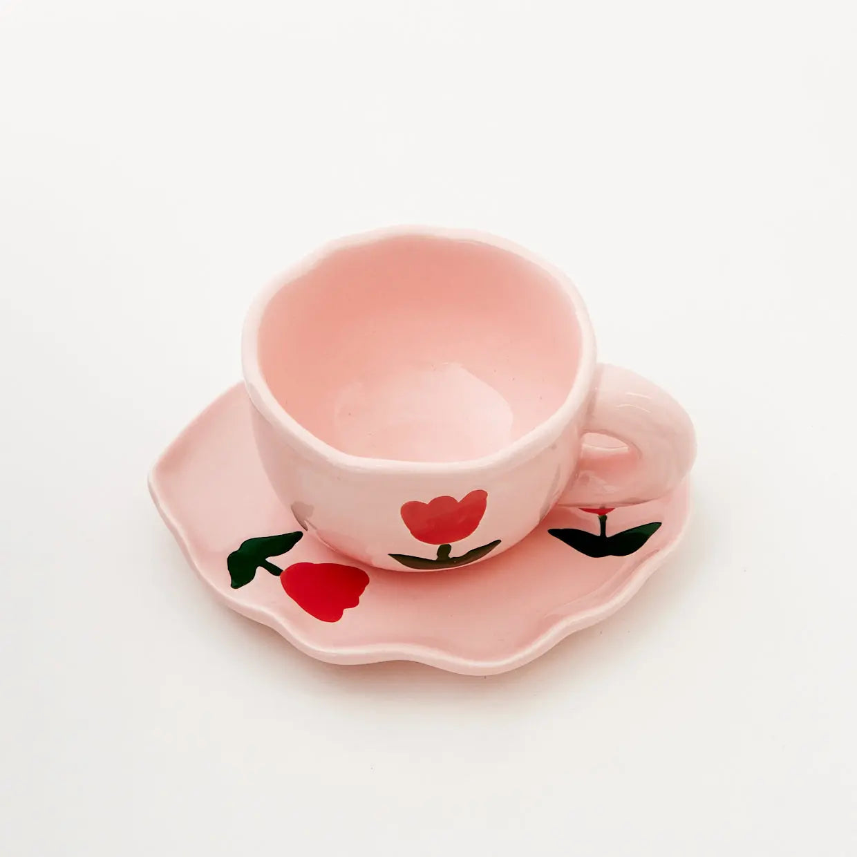 Tulip Ceramic Tea Cup and Saucer Pink - GigiandTom
