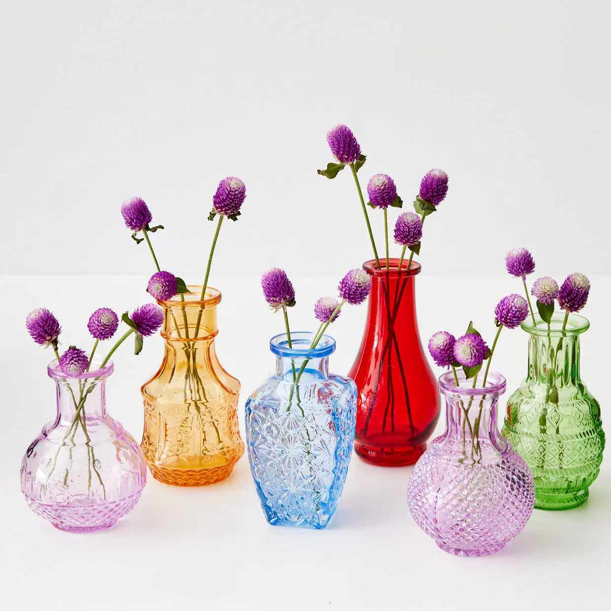 Vintage Bud Coloured Glass Vase Set 6  Decorative Vases - GIGI&TOM –  GigiandTom