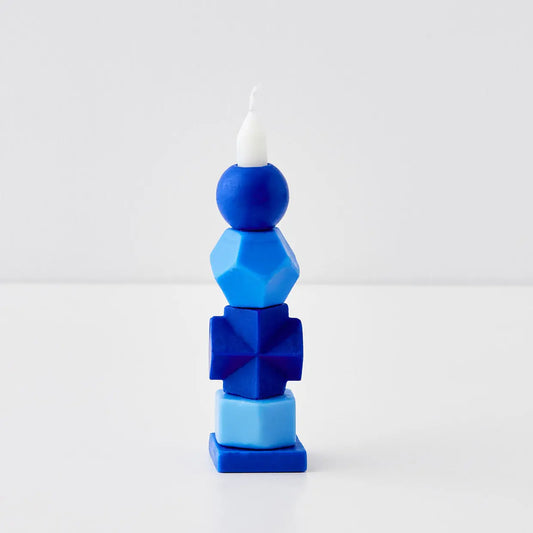 3D Stacked Soy Taper Candle Blue - GigiandTom
