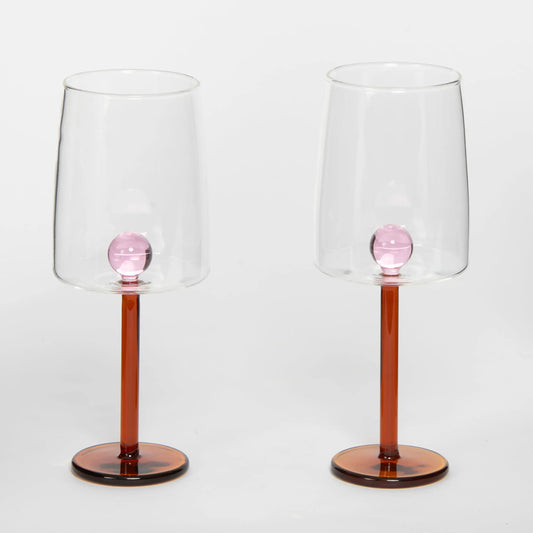 Beaux Wine Glass Set of 2 Pink/Amber - GigiandTom