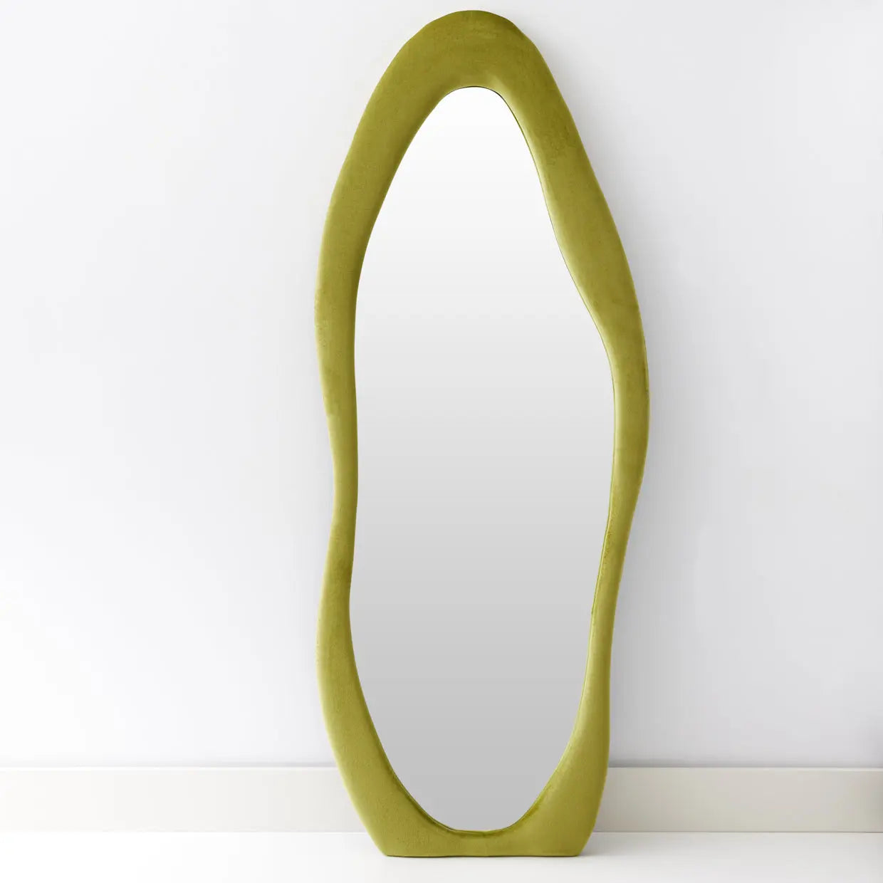 Asymmetrical Full Length Velvet Wavy Mirror Green - GigiandTom