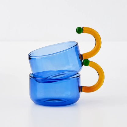 Bauhaus Glass Espresso Coffee Cup Blue - GigiandTom