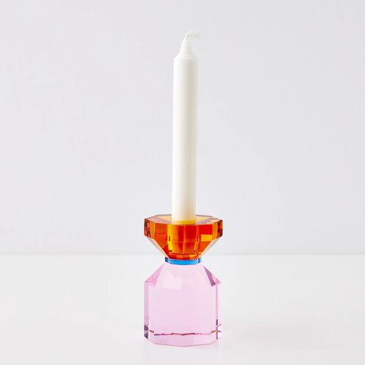 Bevel Crystal Taper Candle Holder Amber Pink - GigiandTom