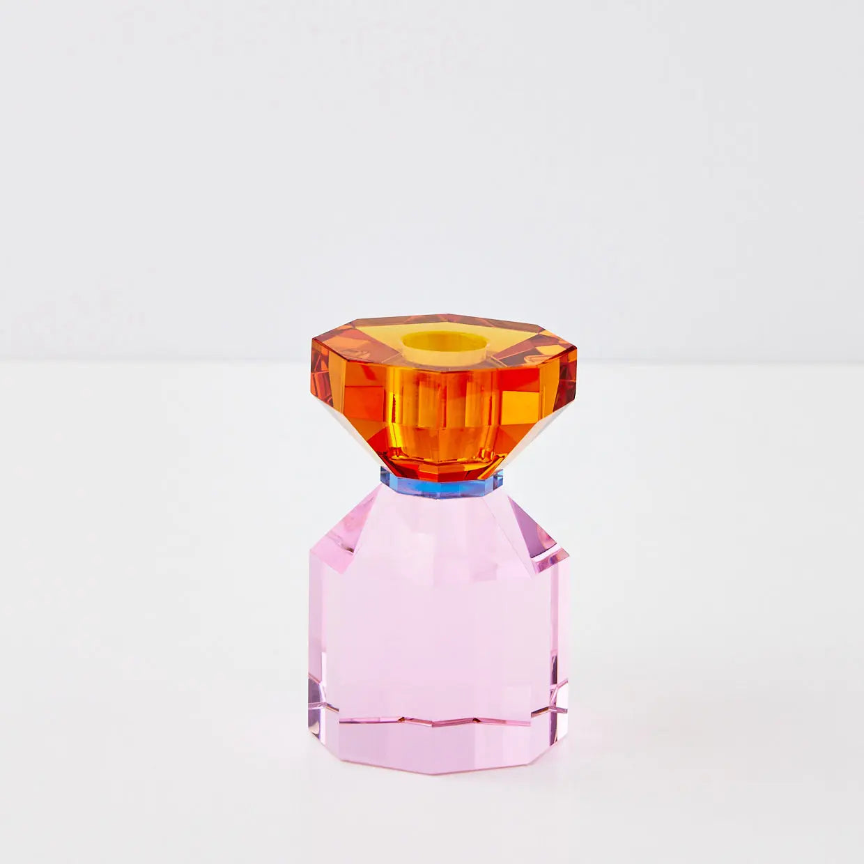 Bevel Crystal Taper Candle Holder Amber Pink - GigiandTom
