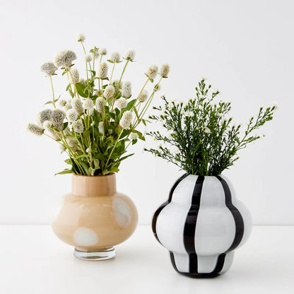 Ribboned Coloured Glass Vase White/Black - GigiandTom