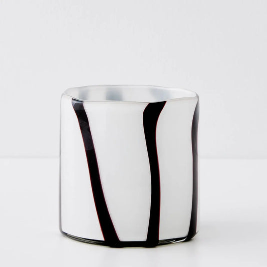Blown Glass Candle Holder Black & White - GigiandTom