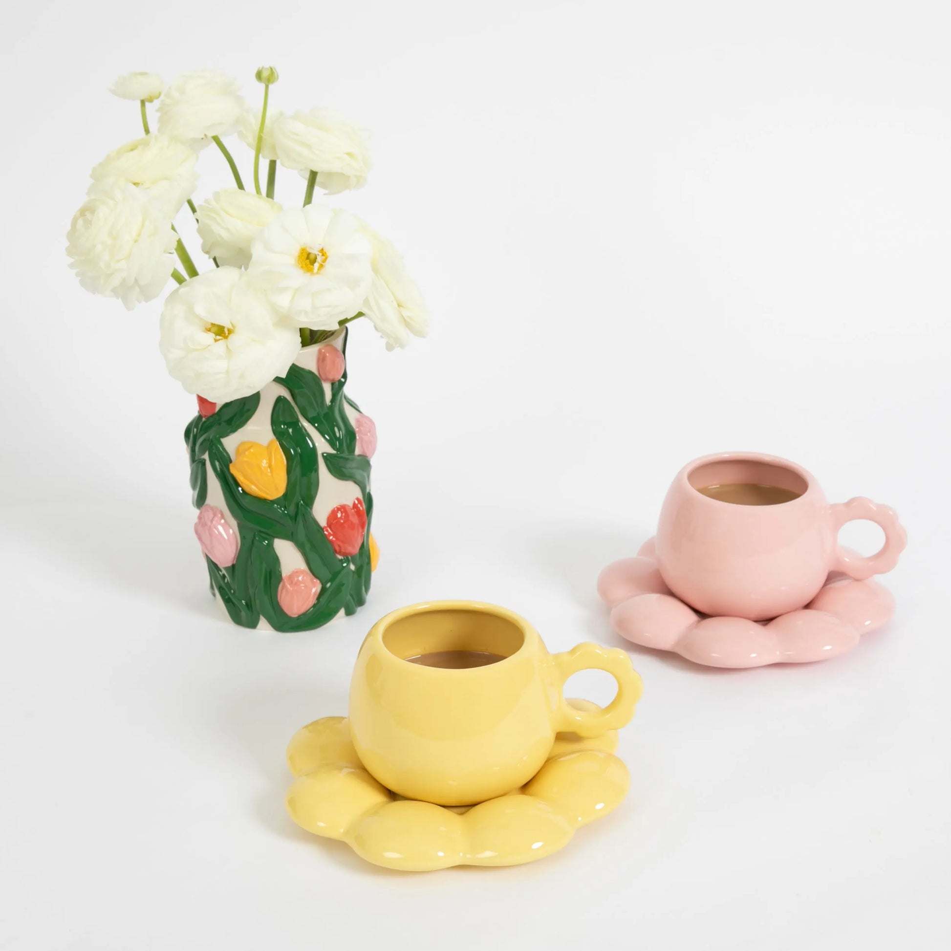 Botanica Ceramic Tea Cup & Saucer Yellow - GigiandTom