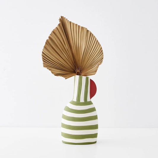 GigiandTom Bullseye Tall Striped Ceramic Vase Olive