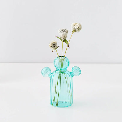 Cactus Medium Coloured Glass Vase Teal - GigiandTom