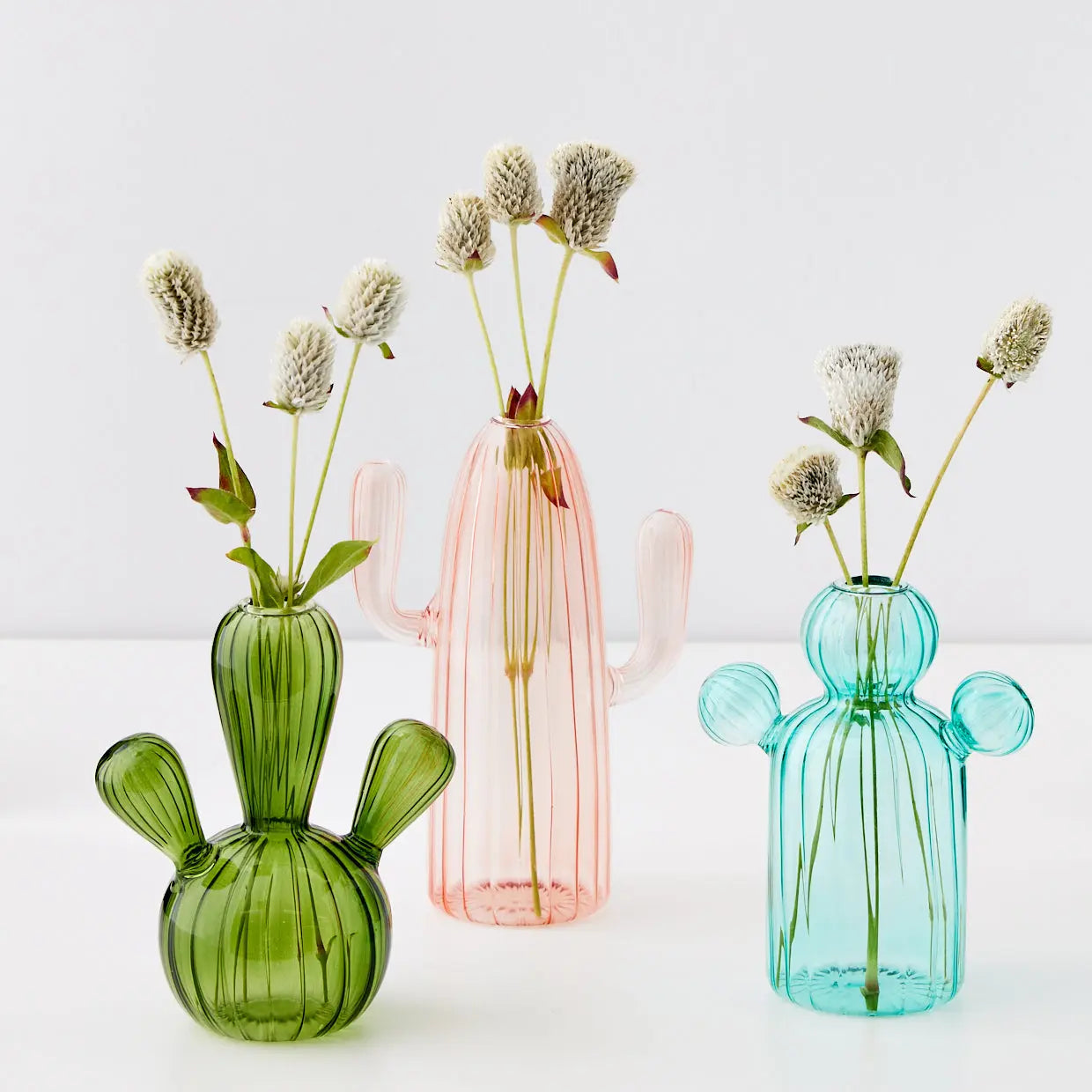 Cactus Tall Coloured Glass Vase Pink - GigiandTom