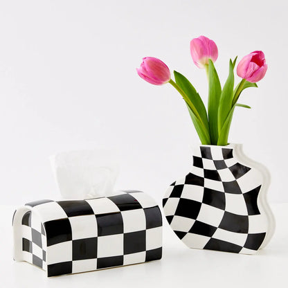 Ceramic Checkerboard Tissue Box Cover - GigiandTom