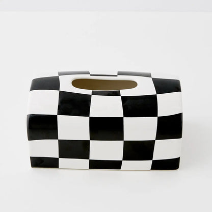 Ceramic Checkerboard Tissue Box Cover - GigiandTom