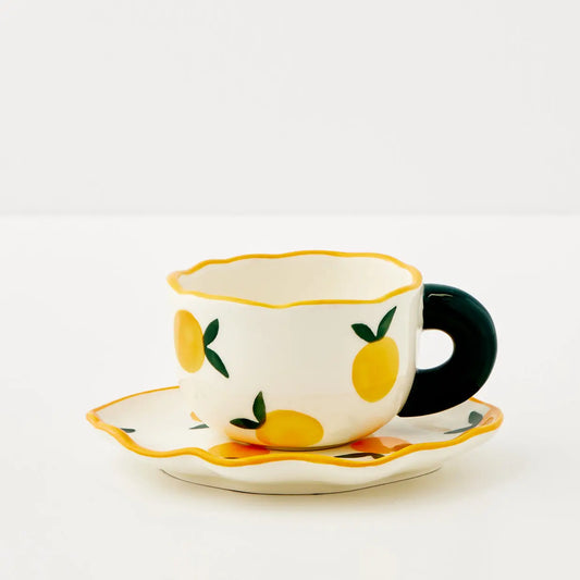 Citrus Ceramic Tea Cup and Saucer Yellow - GigiandTom