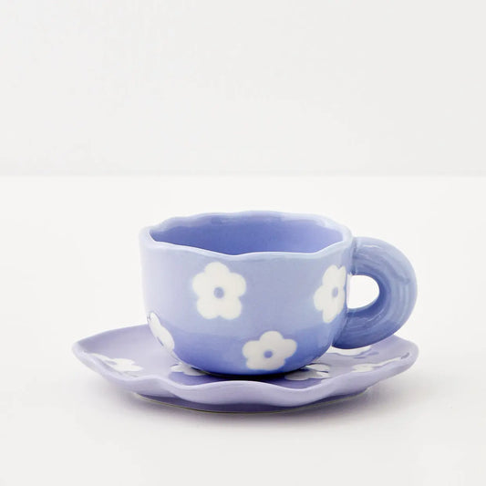 Daisy Ceramic Tea Cup and Saucer Lilac - GigiandTom