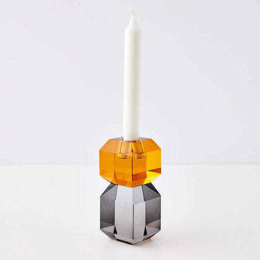 Edgy Crystal Taper Candle Holder Amber Smoke - GigiandTom