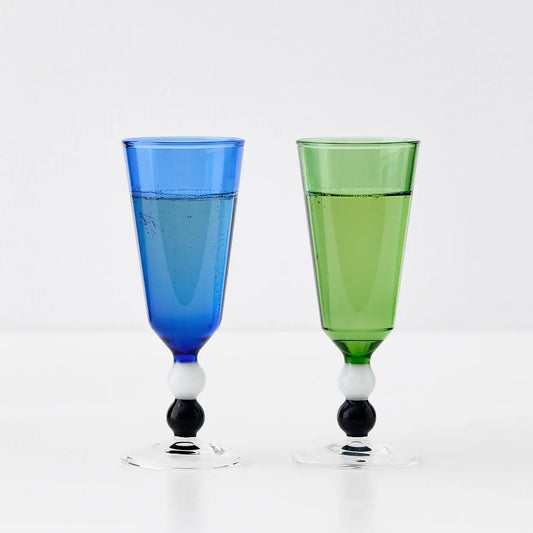 GigiandTom Allegra Champagne Glass Duo Navy/Emerald