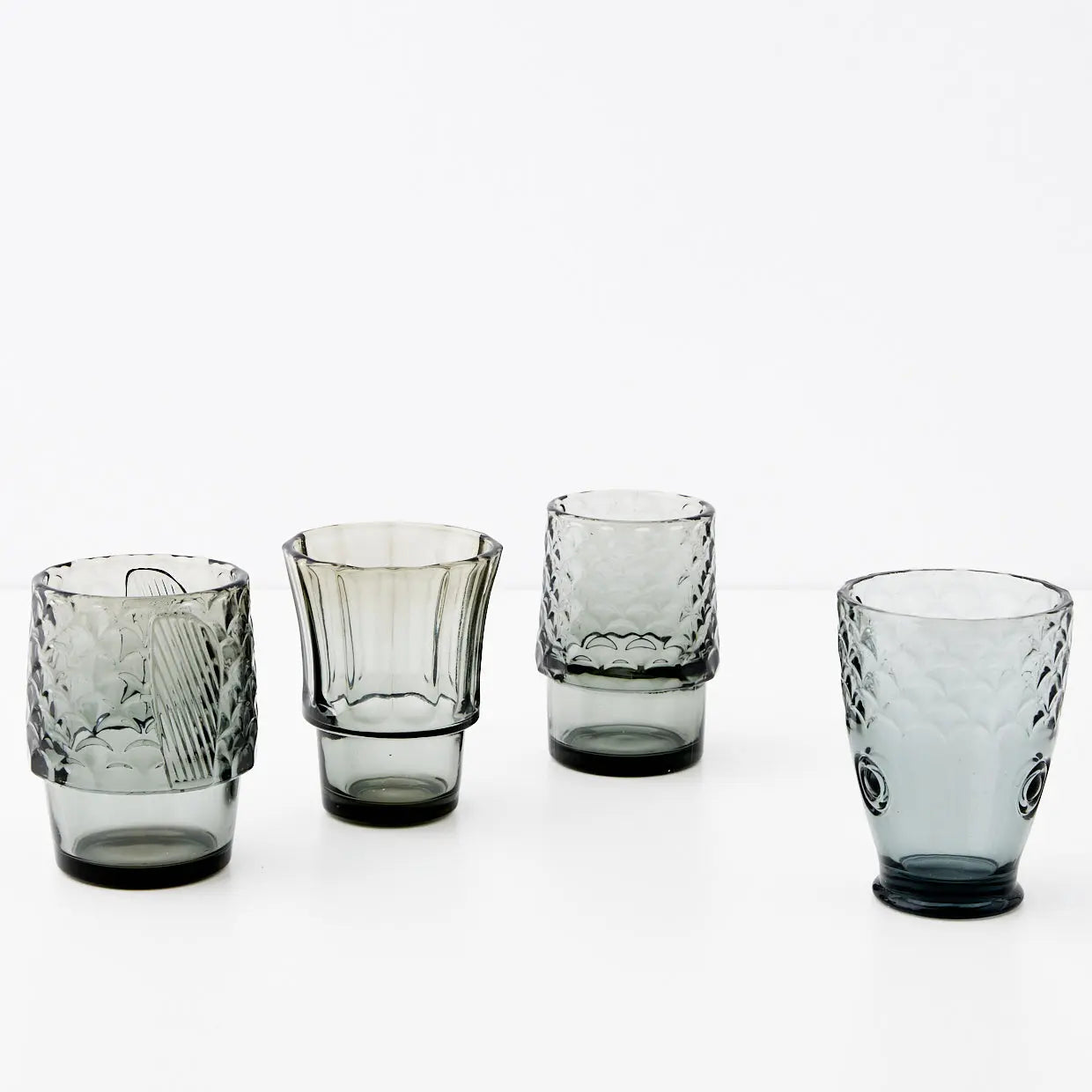 Fish Stackable Glass Set of 4 Grey - GigiandTom