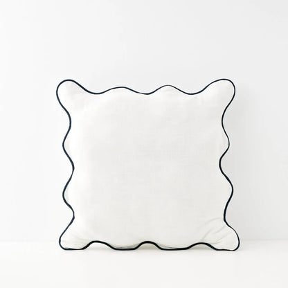 Scalloped Cotton Cushion with Insert White/Navy - GigiandTom
