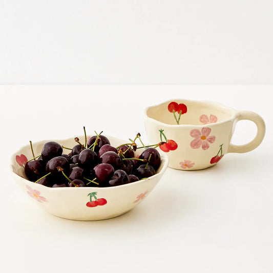 Painted Cherry Ceramic Bowl Red - GigiandTom