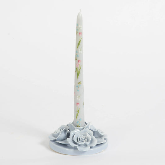 Regency Rose Ceramic Candle Holder Blue - GigiandTom