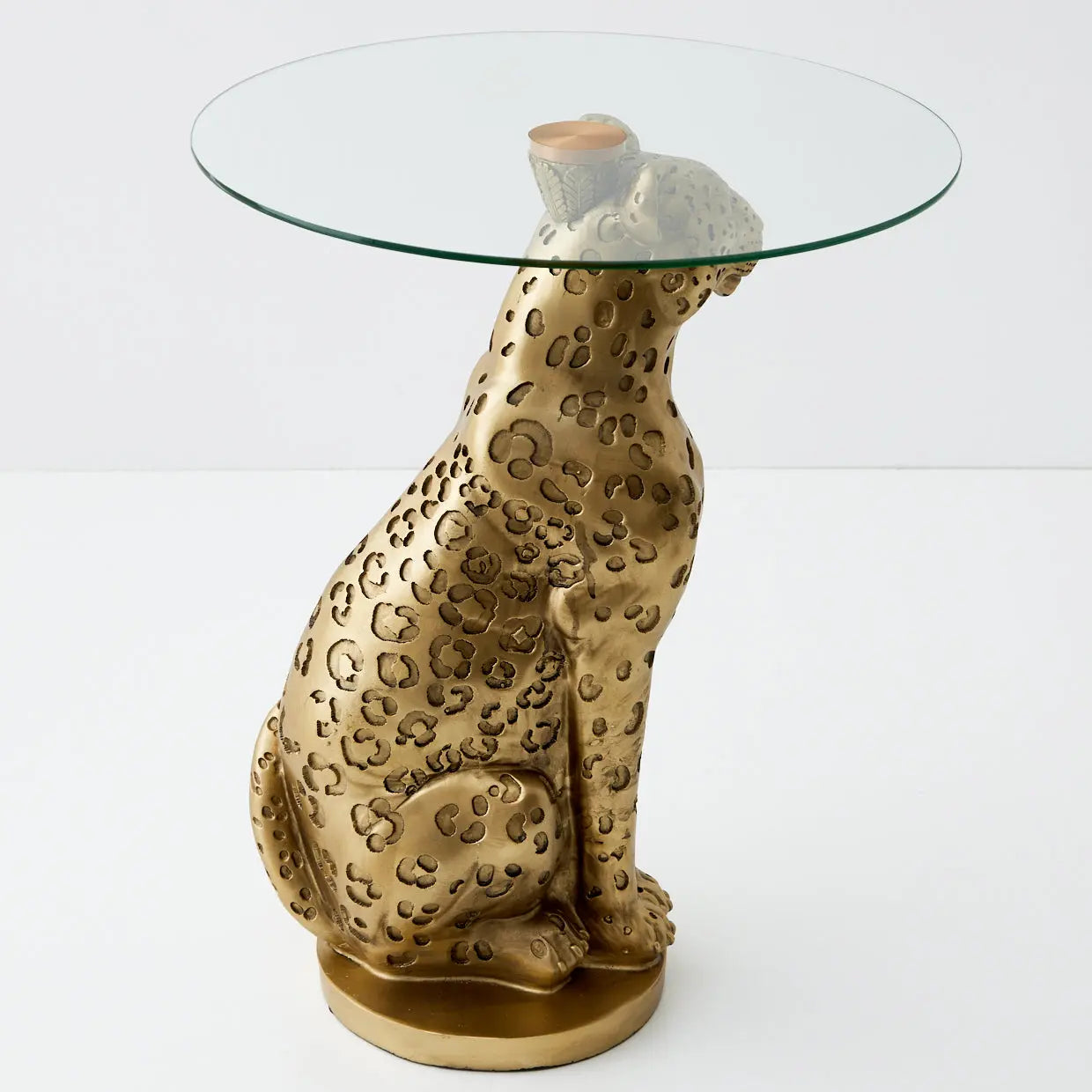 Resin Leopard Side Table Gold - GigiandTom