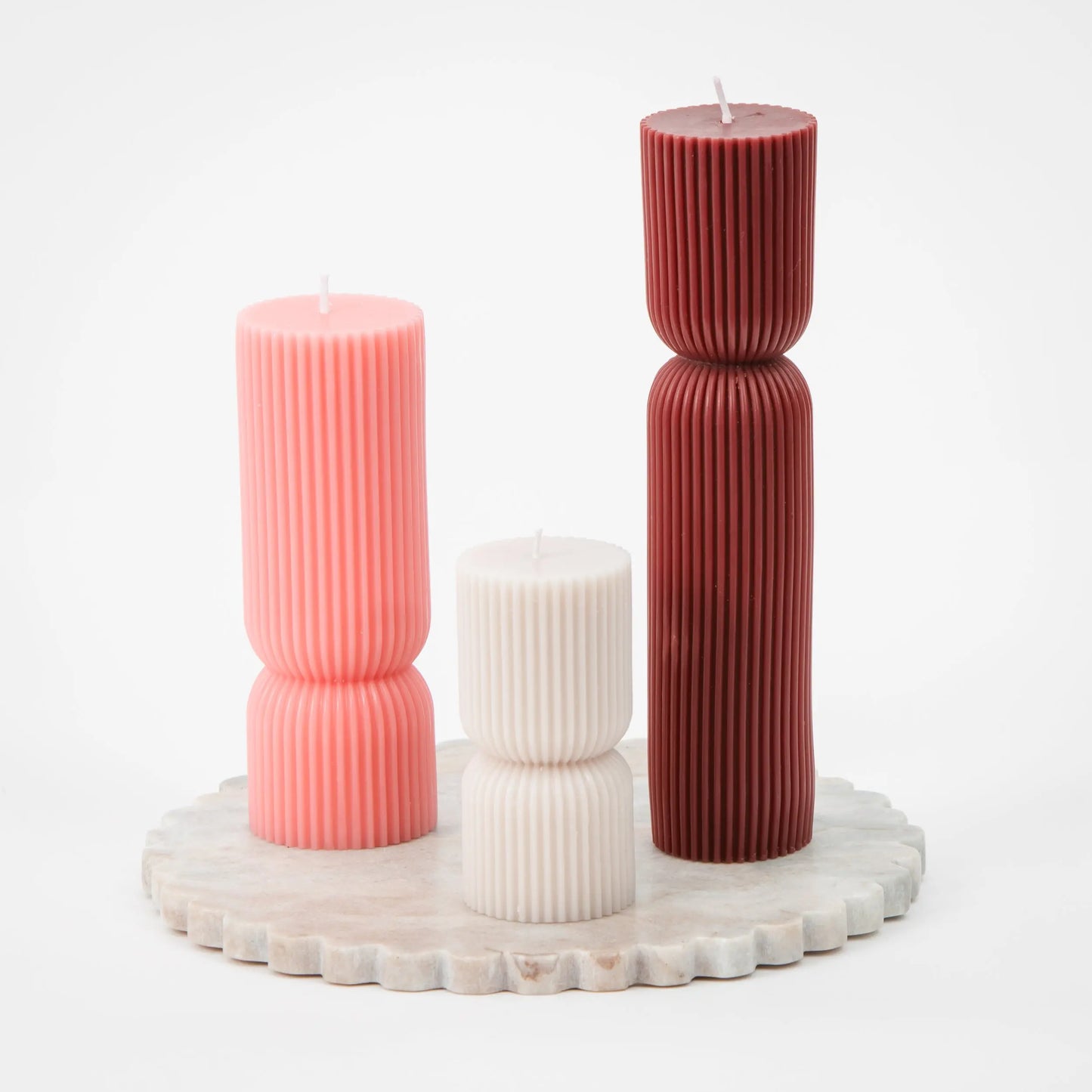 Ribbed Hourglass Pillar Candle Assorted 3 Pack Neutrals - GigiandTom