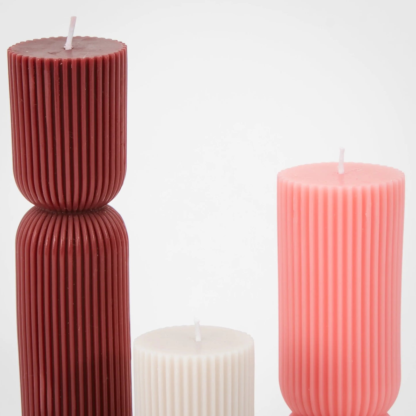 Ribbed Hourglass Pillar Candle Assorted 3 Pack Neutrals - GigiandTom