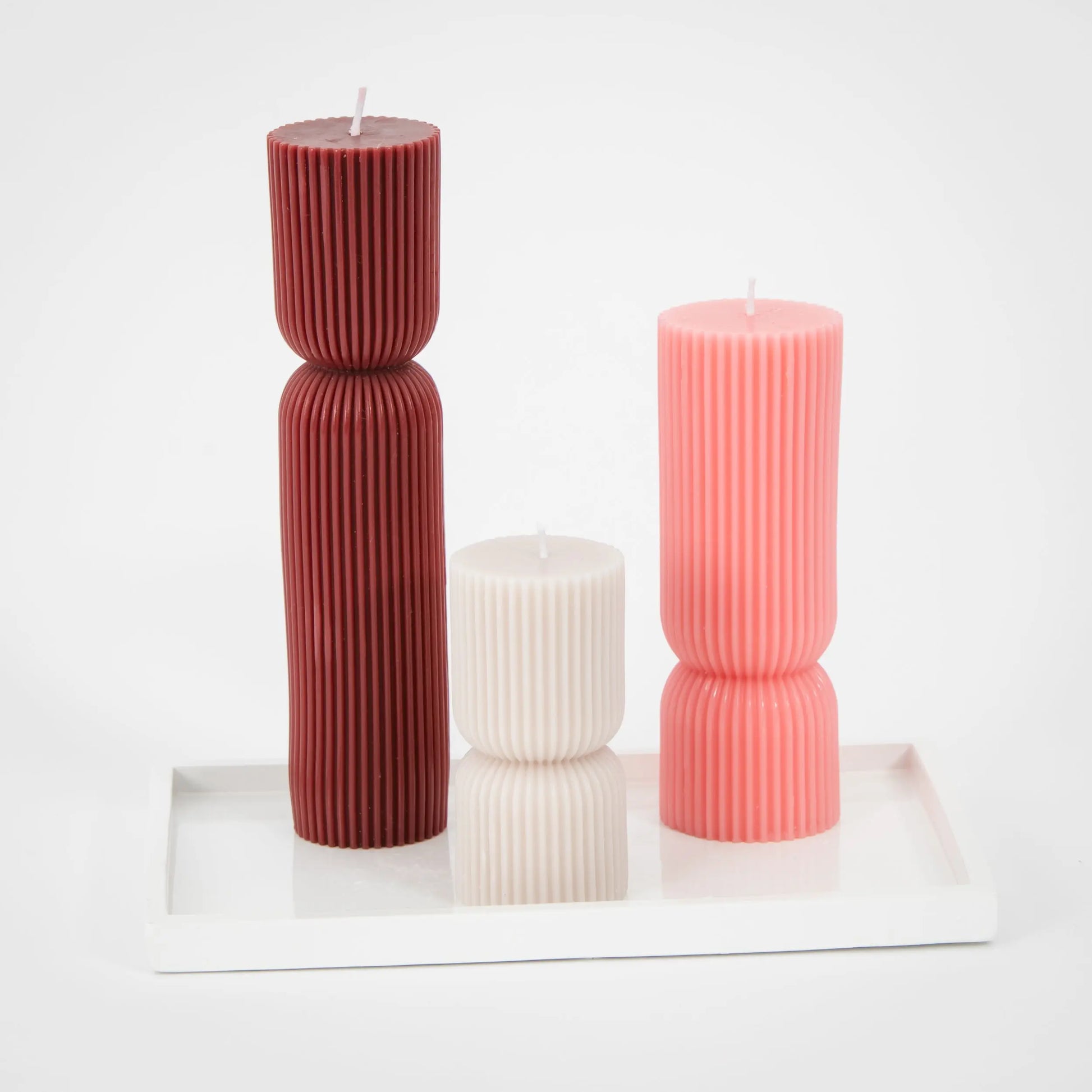 Ribbed Hourglass Pillar Candle Assorted 3 Pack Neutrals - GigiandTom