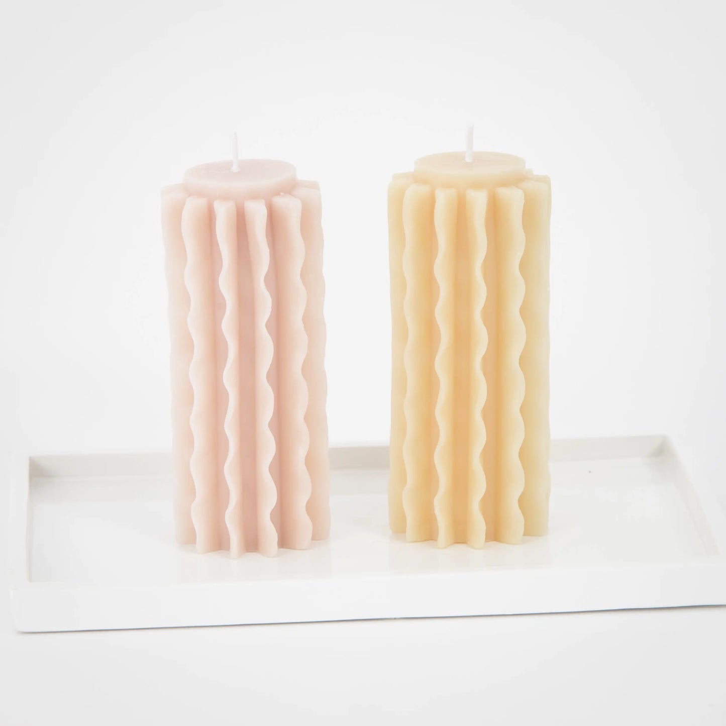 Romantic Ripple Pillar Candle Assorted 2 Pack Pastels - GigiandTom