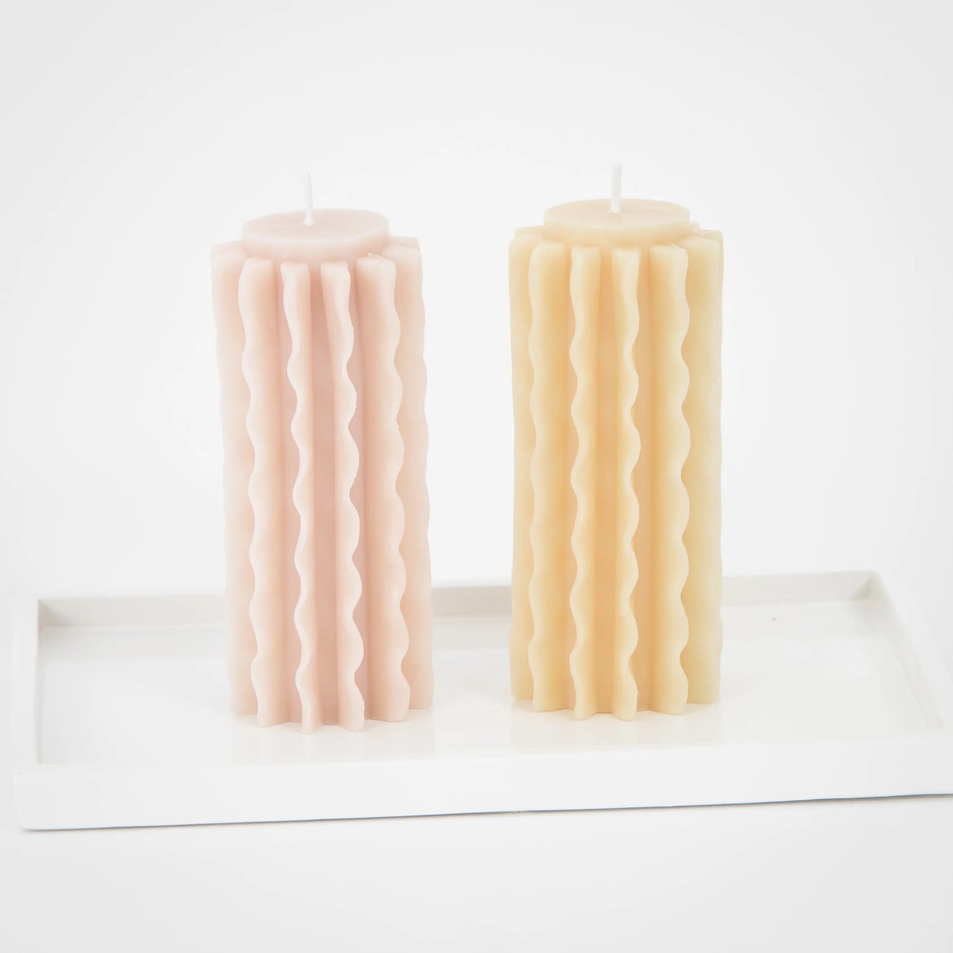 Romantic Ripple Pillar Candle Assorted 2 Pack Pastels - GigiandTom