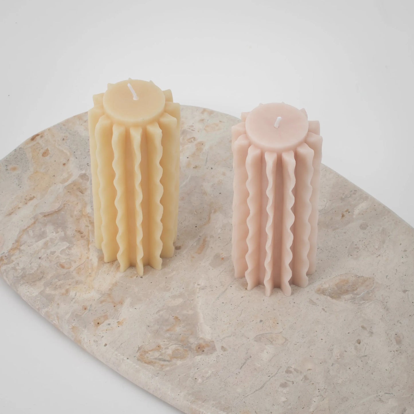 Romantic Ripple Pillar Candle Assorted 2 Pack Pastels - GigiandTom