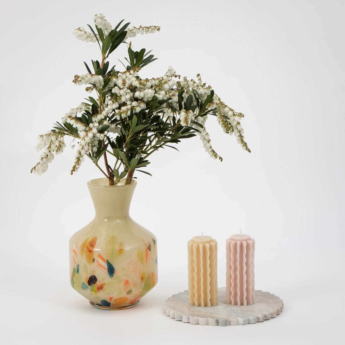 Romantic Ripple Pillar Candle Assorted 2 Pack Pastels - GigiandTom