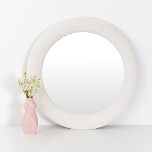 Round Boucle Wall Mirror White - GigiandTom