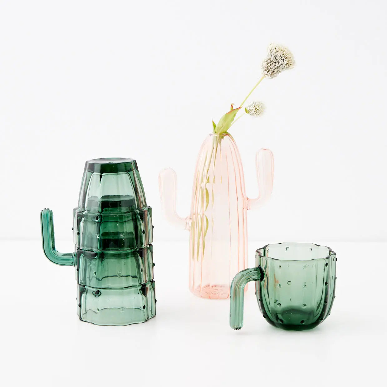 Saguaro Cactus Glass Set of 4 Green - GigiandTom