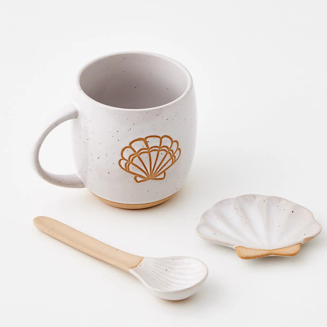 Seashell Ceramic Mug & Spoon Set - GigiandTom