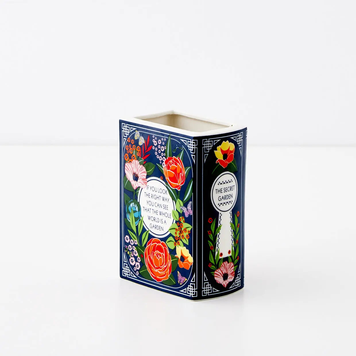 Secret Garden Ceramic Book Vase Navy - GigiandTom