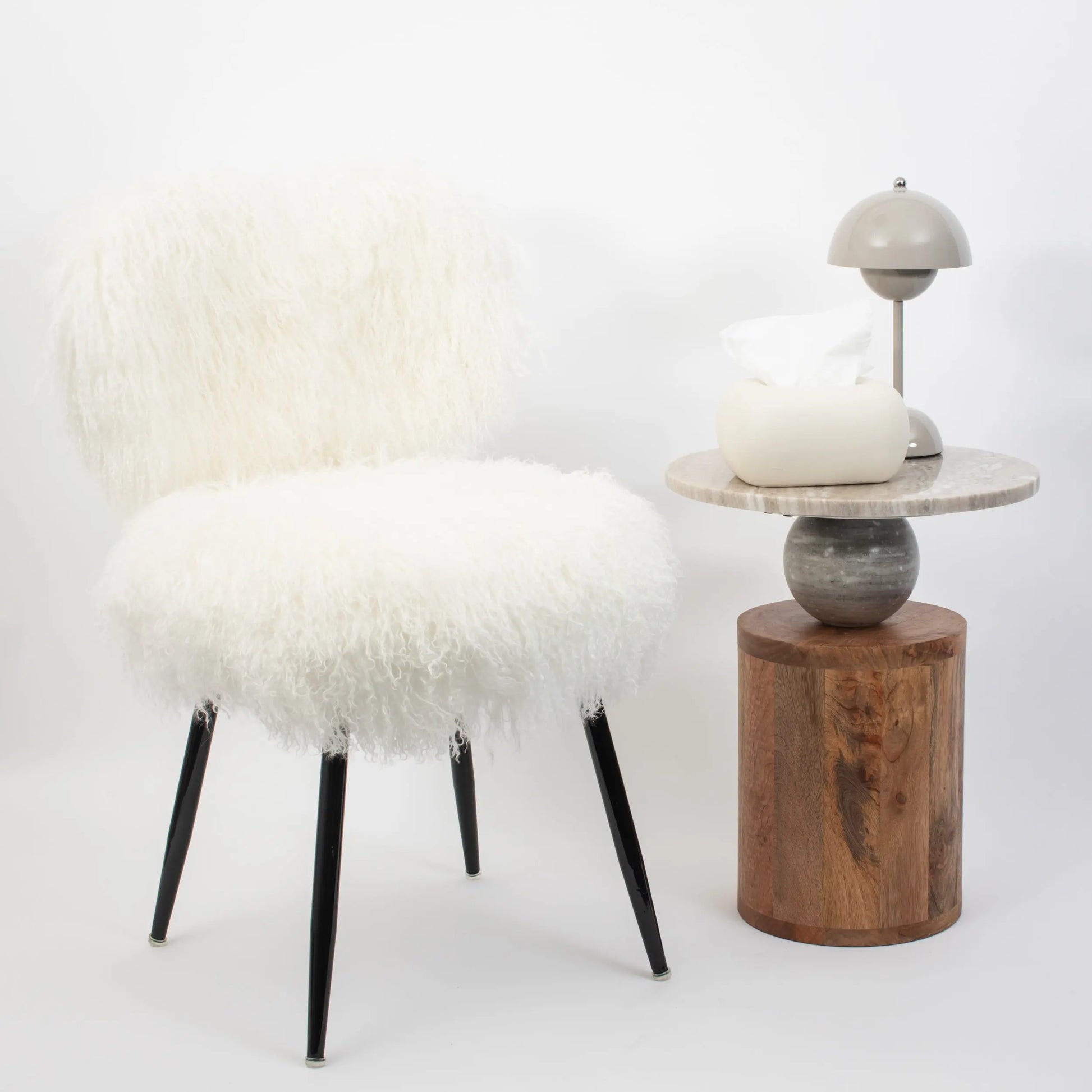 Shag Mohair Accent Chair Off White - GigiandTom