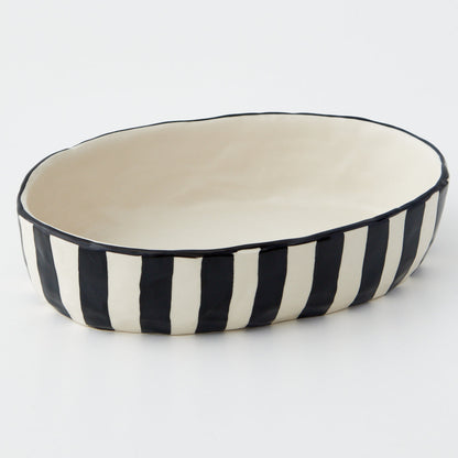 Stripe Shallow Ceramic Serving Bowl - GigiandTom