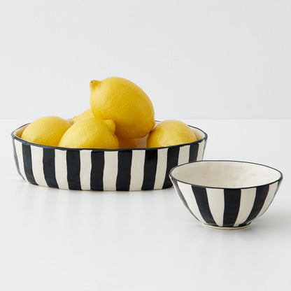Stripe Shallow Ceramic Serving Bowl - GigiandTom