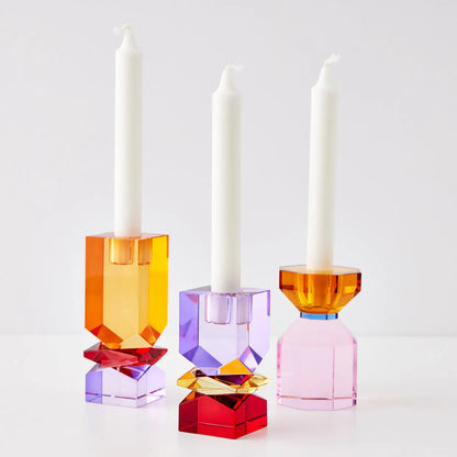 Technicolour Crystal Taper Candle Holder Amber Purple - GigiandTom