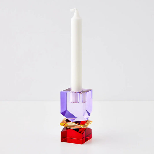 Technicolour Crystal Taper Candle Holder Purple Red - GigiandTom