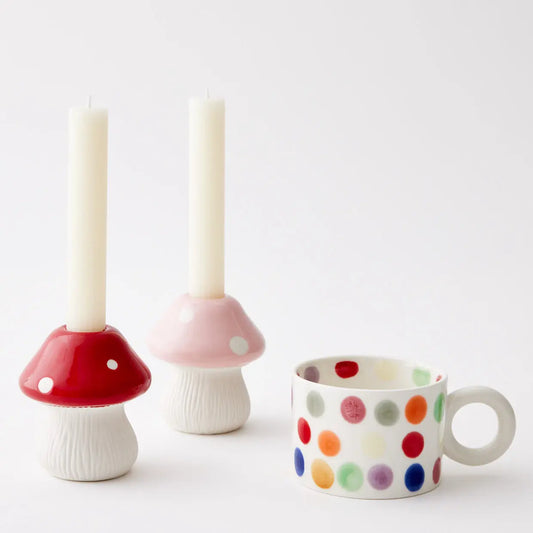 Teeny Toadstool Ceramic Candle Holder Red - GigiandTom