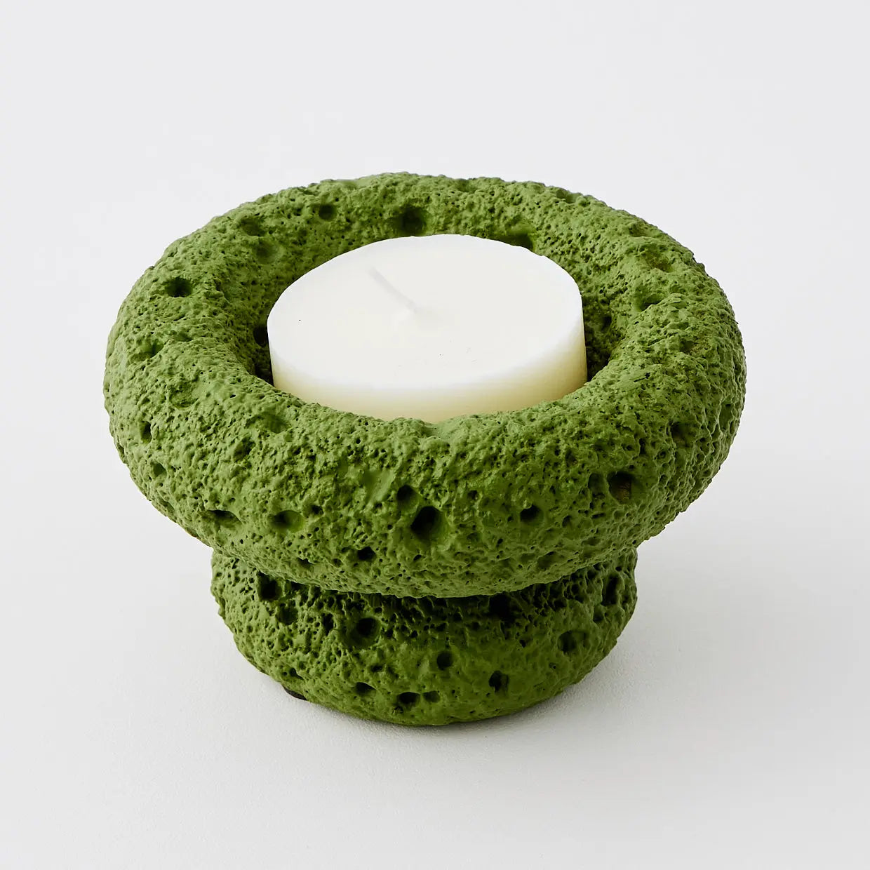 Textured Cement Candle Holder Green - GigiandTom